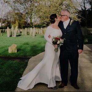 David's Bridal Long Sleeve Crepe Wedding Gown